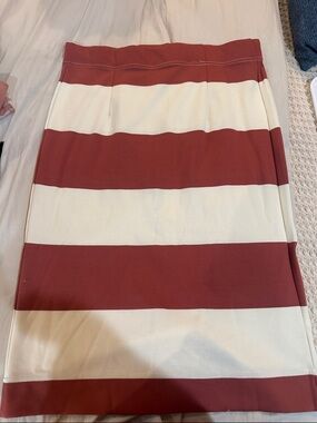 DownEast Wide-Striped Pencil Skirt in Cream and mauve